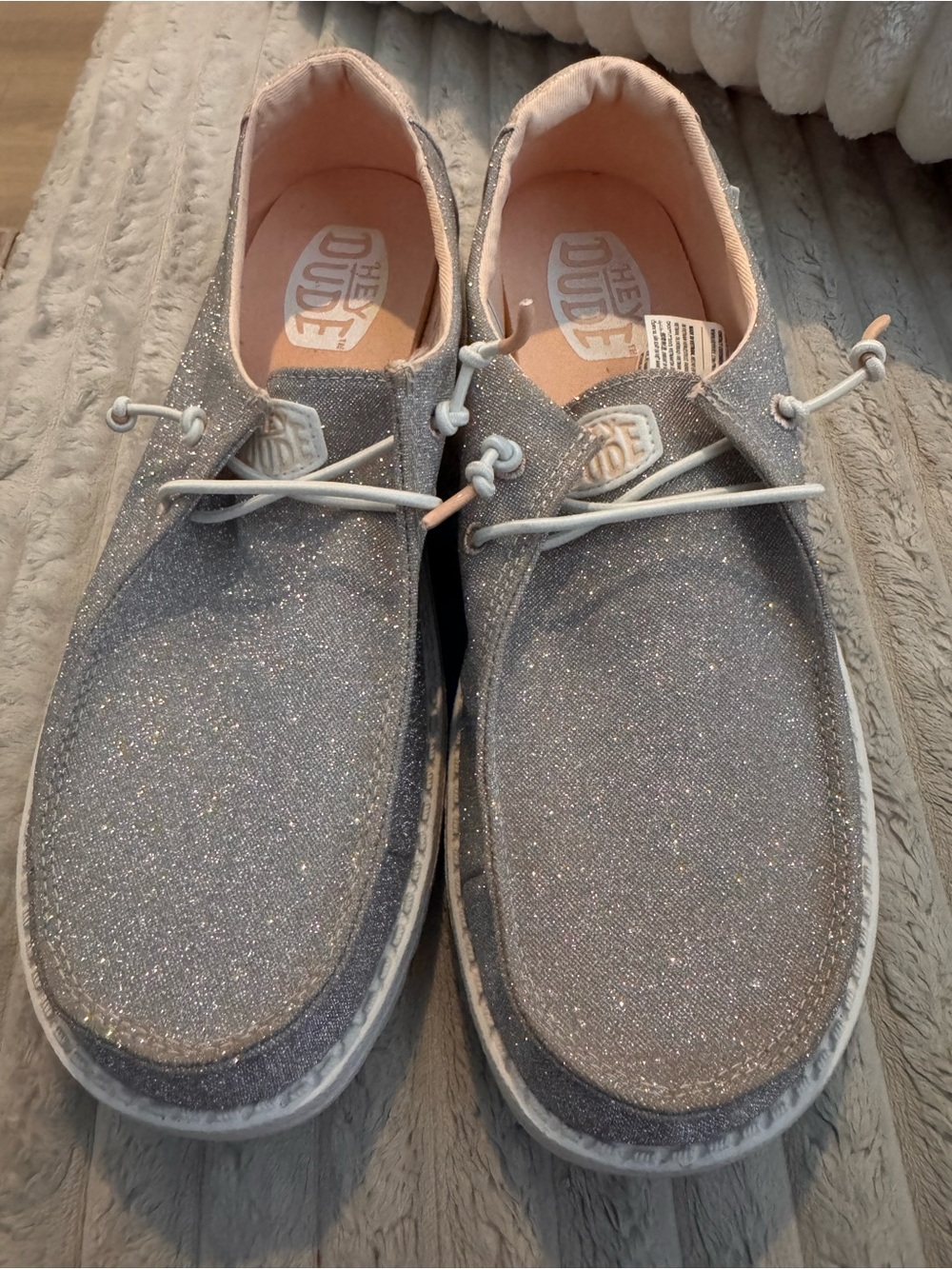 Hey Dude Women’s Glitter Boat Shoes in Silver